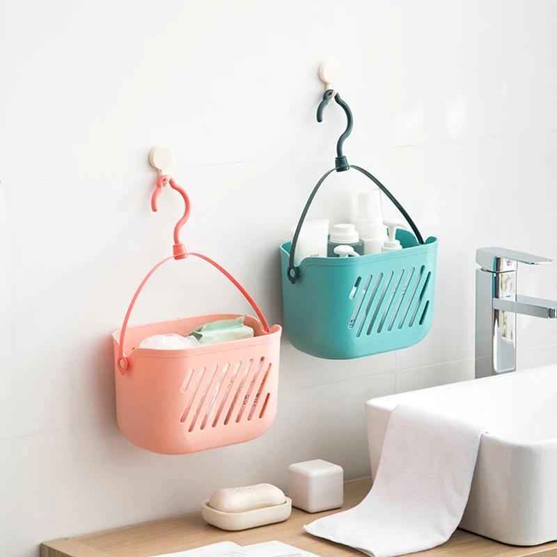 1pc Hanging Shower Toiletry Bath Kitchen Baskets Tub Corner Organizer Dorm Tote Hooks Rack Hangable Storage Basket with Hook
