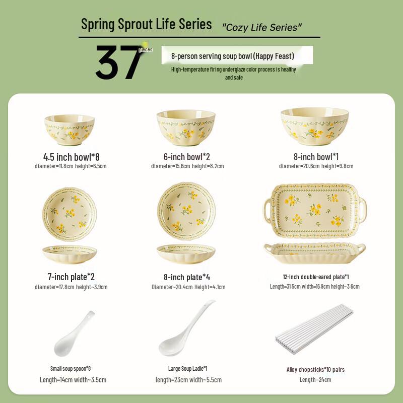 

Spring Aesthetic 37-Piece Underglaze Ceramic Dinnerware Set