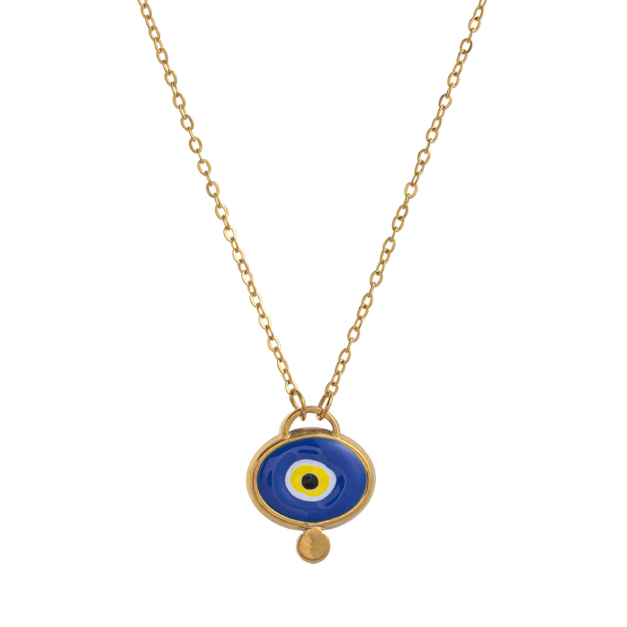 Stainless steel eyeball pendant necklace, colorful, personalized, artistic, sweet, fresh, gold-plated, color preserving 45cm