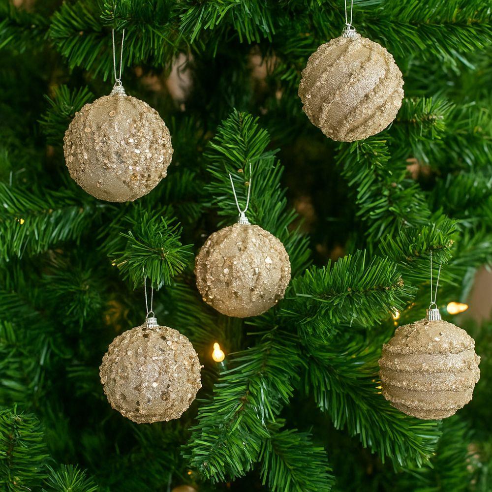 Decorative 8cm Christmas Hanging Balls Champagne Shatterproof Christmas Spheres Pendant Foam Christmas Tree Ornaments Gift