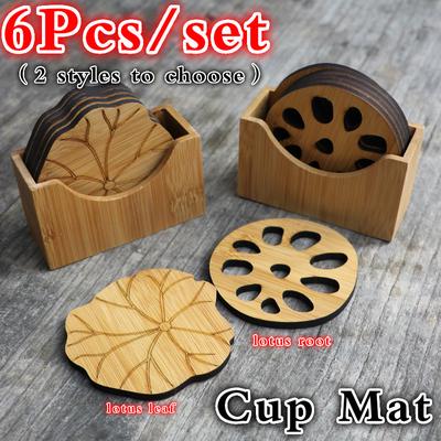 6Pcs/set Natural Bamboo Drink Coaster Set Round Creative Placemat Cup Mat Pad Coffee Cups Home