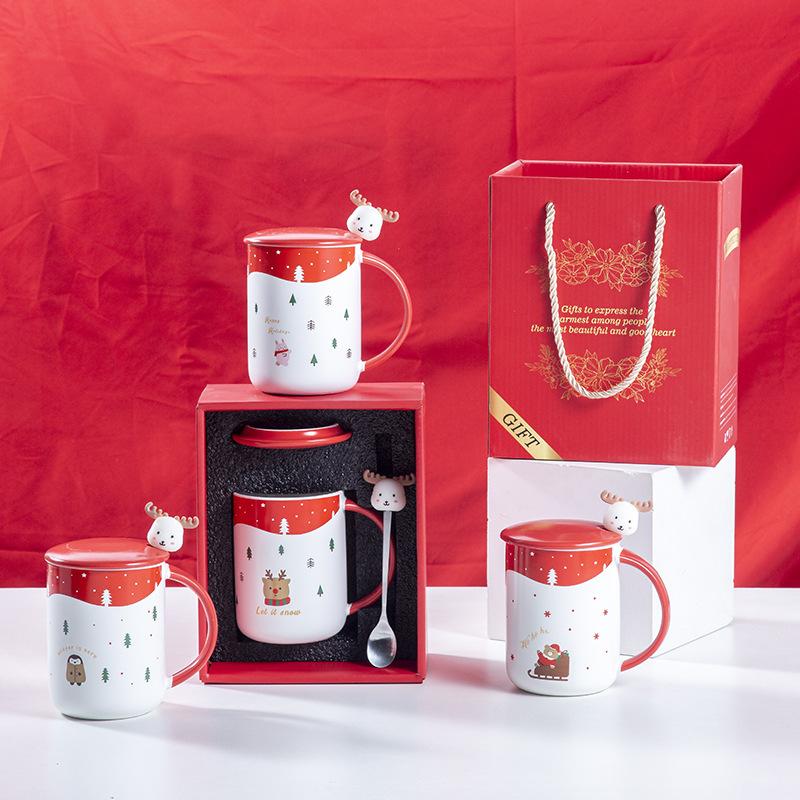 Christmas gift ceramic cup gift box with personality trend cute coffee white porcelain mug couple water cup