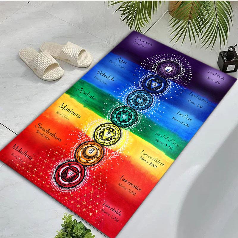 Crystal Velvet Rainbow Chakra Meditation Mat - 7 Chakra Symbols Indoor/Outdoor Mat, Protective Floor Mat for Living Room, Bedroom, Ki 60cm x 90cm