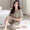 Pajamas Women's Summer Woven Cotton Short-sleeved Cropped Pants Summer Women's Large-size Thin Cotton Loungewear Set