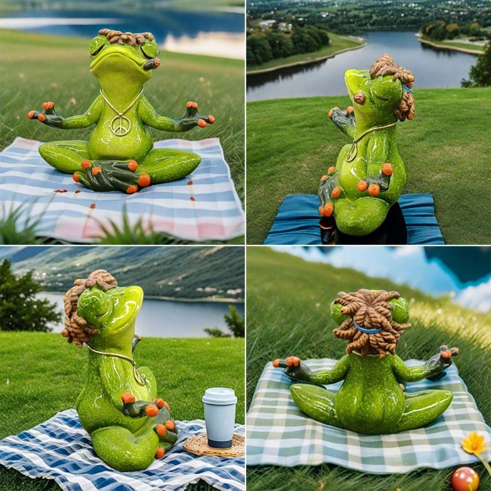 Zielona rzeźba żaby żywica dekoracja żaby do jogi urocza statuetka żaby do medytacji biurko