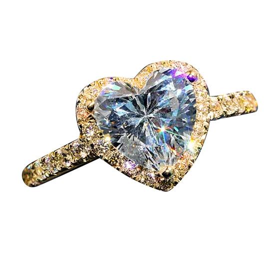 Cubic Zirconia Heart Ring Rhinestones Band Women Ring Sparkling Engagement Ring Wedding Anniversary Gift for Her Wife Girlfriend