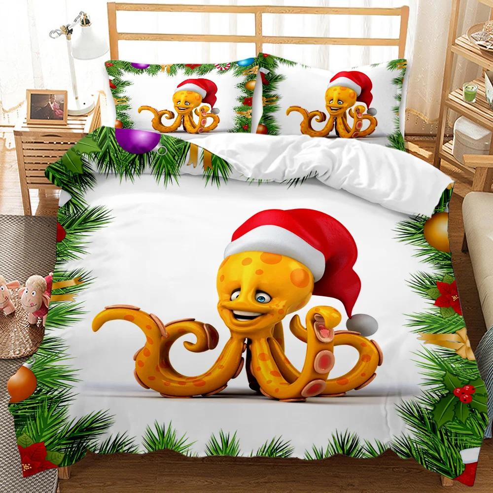 Christmas Duvet Cover Set Holiday Twin Bedding Set with Santa Print for Kids Teens Double Queen King Size Polyester Qulit Cover