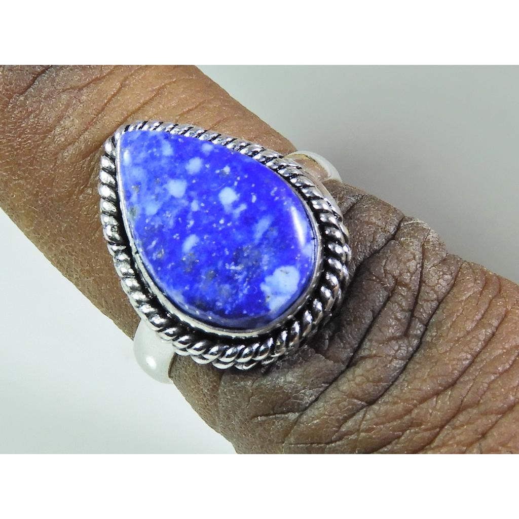 Natural Lapis Lazuli 925 Solid Sterling Silver Ring Size US-7 PG-114