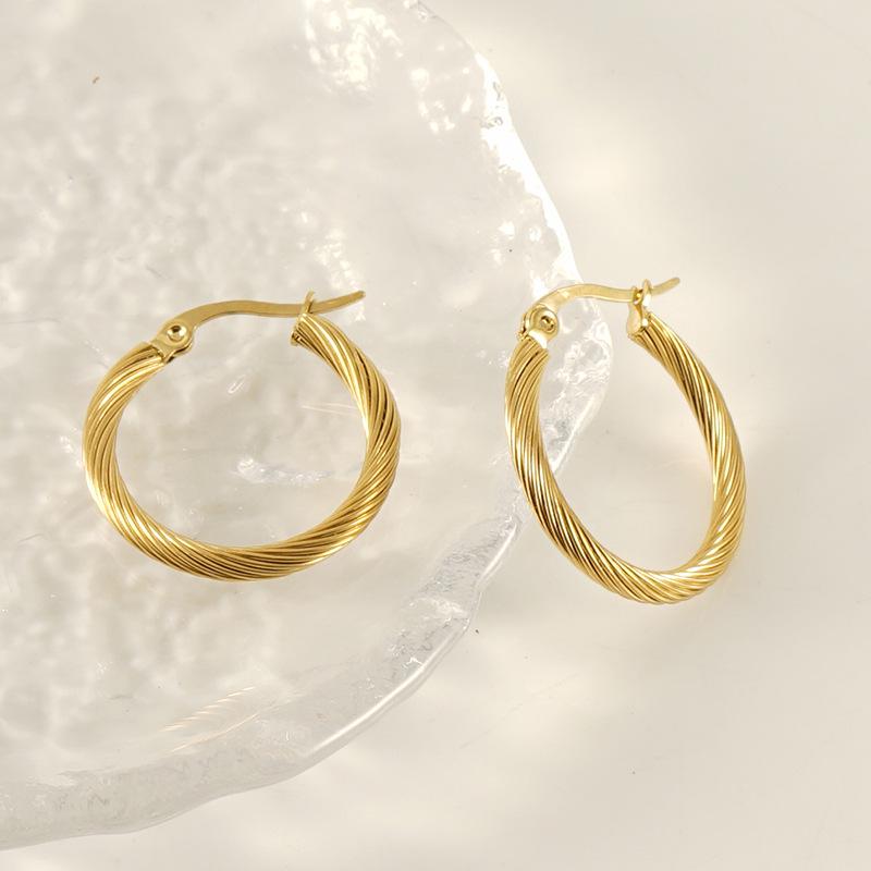 18K Gold Plated Stainless Steel Twisted Wire Hoop Earrings for Women