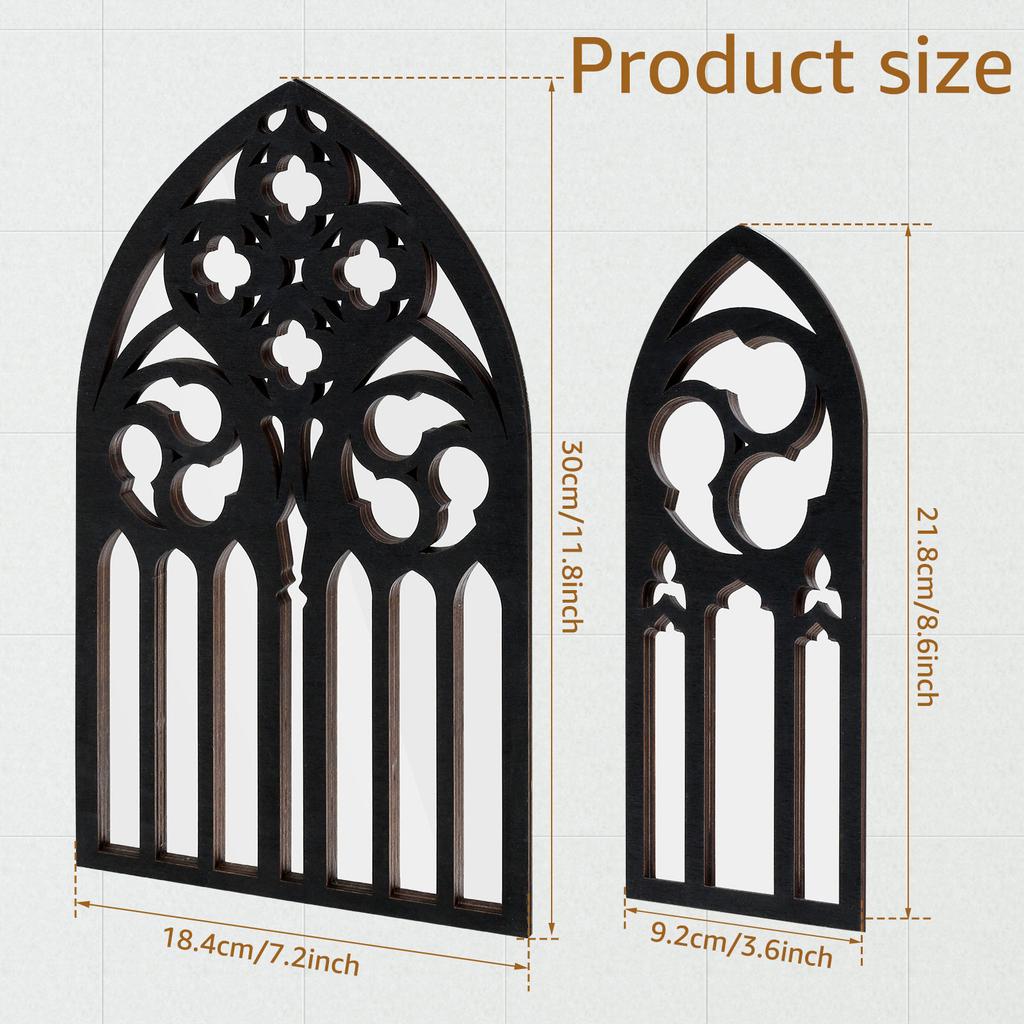 2/3Pcs Window Wall Mirror Wall Decor Vintage Gothic Wall Mirror Decorative Windowpane for Hallow Easter Bathrm Home Decor Mirror