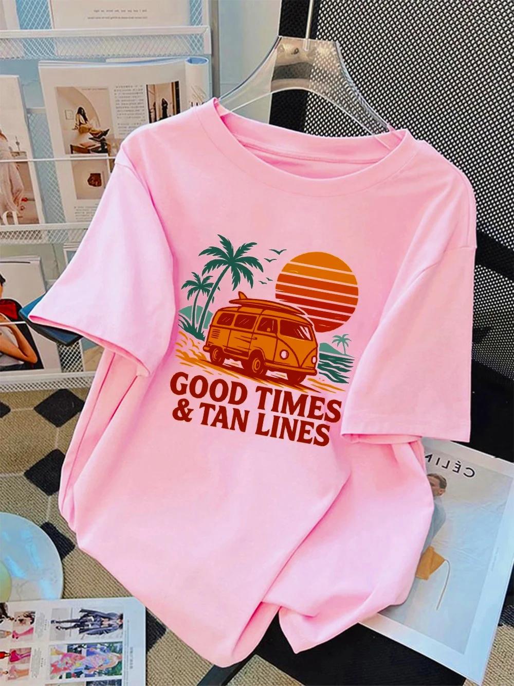 ONeck Comfortable Tops Holiday Casual Clothes Women TShirt Summer Times Tan Lines Printed T Shirt Aesthetic Clothes S