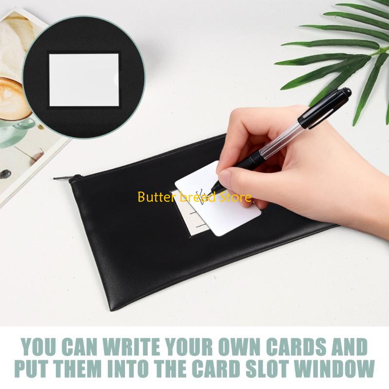 W89C Office File Organizers Waterproof PU Card Slot Clear Front for Professional Use