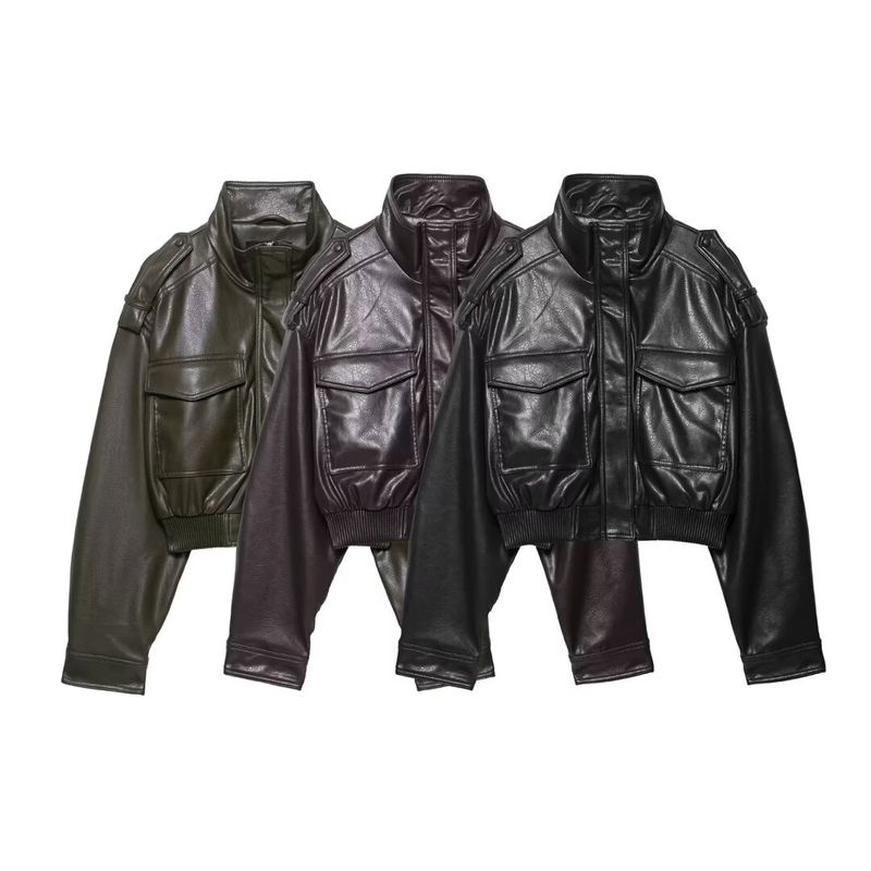 Kaslead New Women clothes Western Style Fashion Simple and Versatile Imitation Leather Short coat 4749701 533