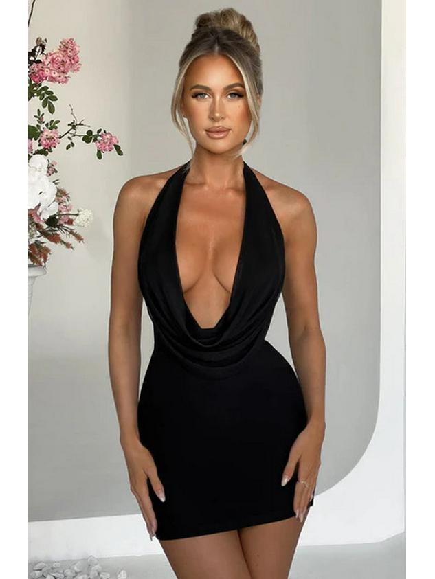 2024 Summer Women's Elegant Strapless Halter V-neck Dress - Waist-cinching, Hip-wrapping Style