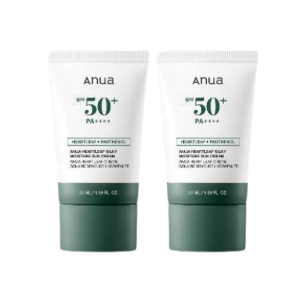 ANUA Heartleaf Silky Moisture Sunscreen SPF50+ PA++++ Hydrating Soothing UV Protection 50ml (2 Pack)