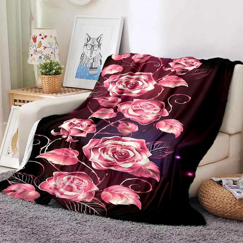 Red Roses Water Droplets Flannel Throw Blanket Valentine's Day Gift for Girls Women King Queen Size for Couch Sofa Living Room