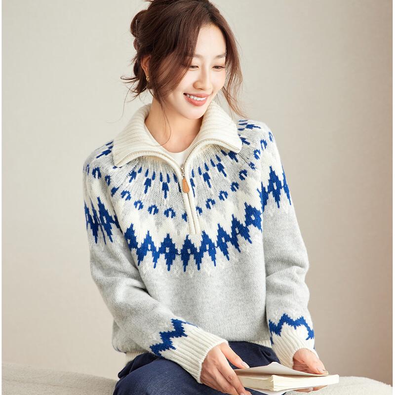 Srcr Women's Thickened Pure Wool Fair Isle Jacquard Sweater