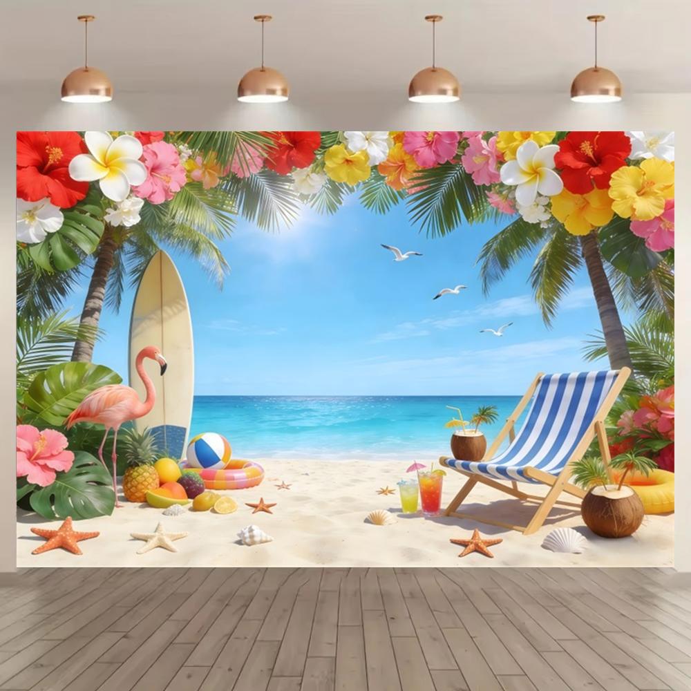 Tropical Beach Family Portrait Photography Background Surfboard Hawaiian Flowers Kids Birthday Party Backdrop Photo Booth Props