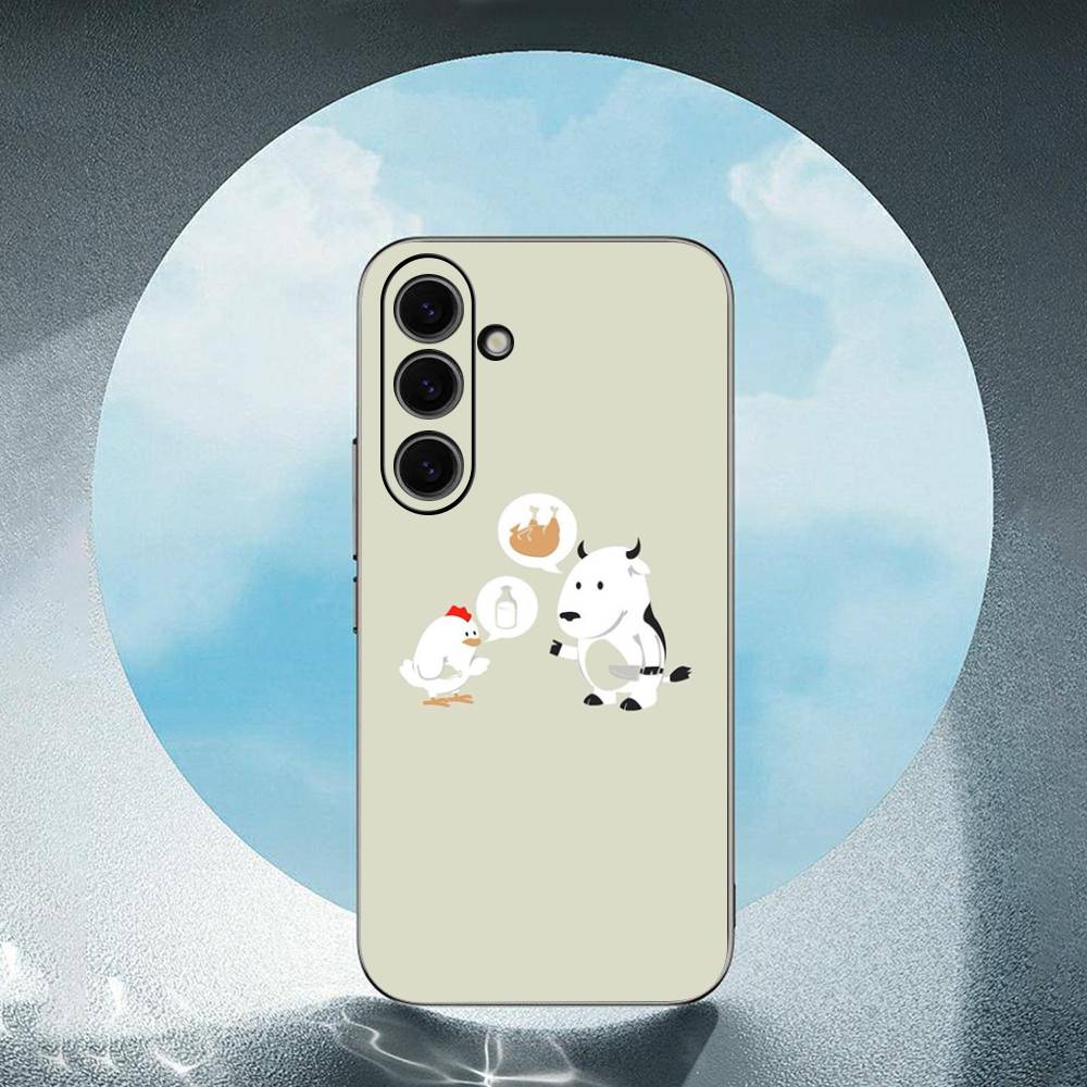 Cute Cartoon Black And White Cow For Samsung Galaxy S25 S24 S23 Ultra S22 S21 Plus S20 Black Soft Silicone Protective Case