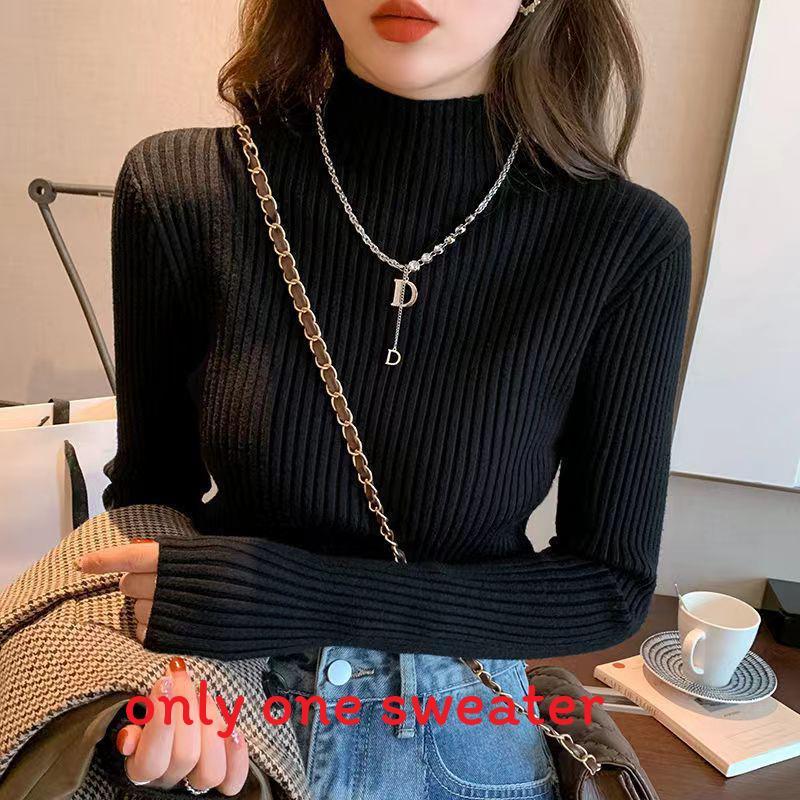Womens Knit Sweater With Stand Collar And Spliced Design For Elegant Office Wear