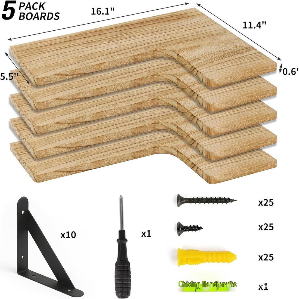 Country-Style Solid Wood Corner Floating Wall Shelf & Organizer