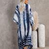 Women's Fashion Spring Fall Colour Block Print Long Sleeve Loose Waistline Casual Dresses