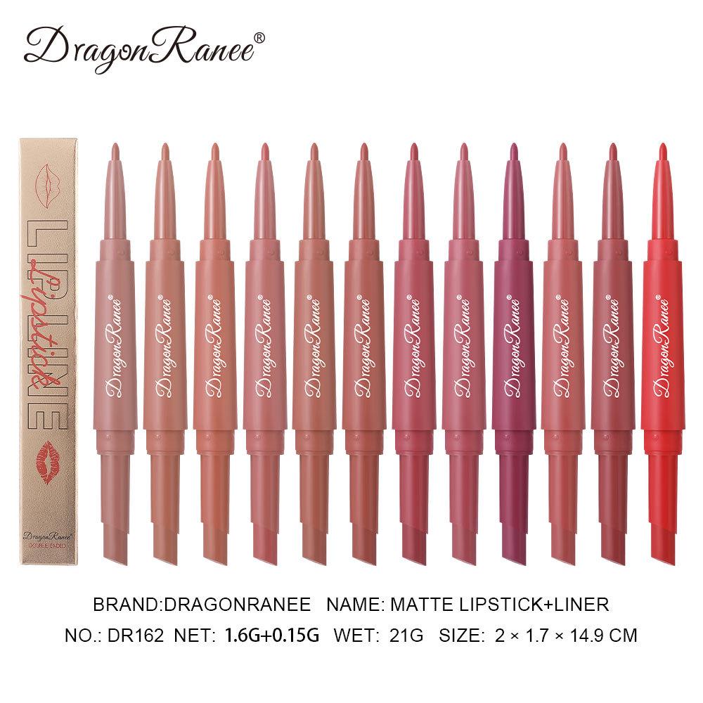 DragonRanee Matita Labbra & Rossetto Doppia Estremità - Pennarello Anti-Macchia, Illuminante per la Pelle