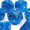 7 Pcs Blue White Stripe Metal Dice Solid Metal Polyhedral Dice Set Suitable for Role-Playing RPG  Board Game Card Game