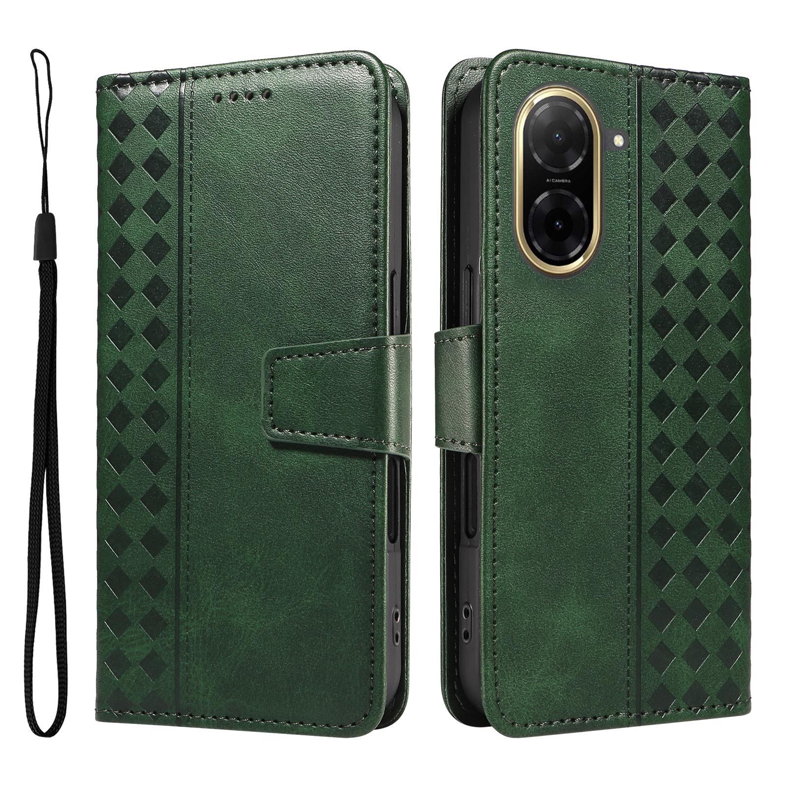 

Для Xiaomi Redmi A5 NFC (173.45*79.35*8.45мм) Шкіряний чохол-гаманець-підставка з тисненням у вигляді сітки, чохол для телефону зі шнурком Green