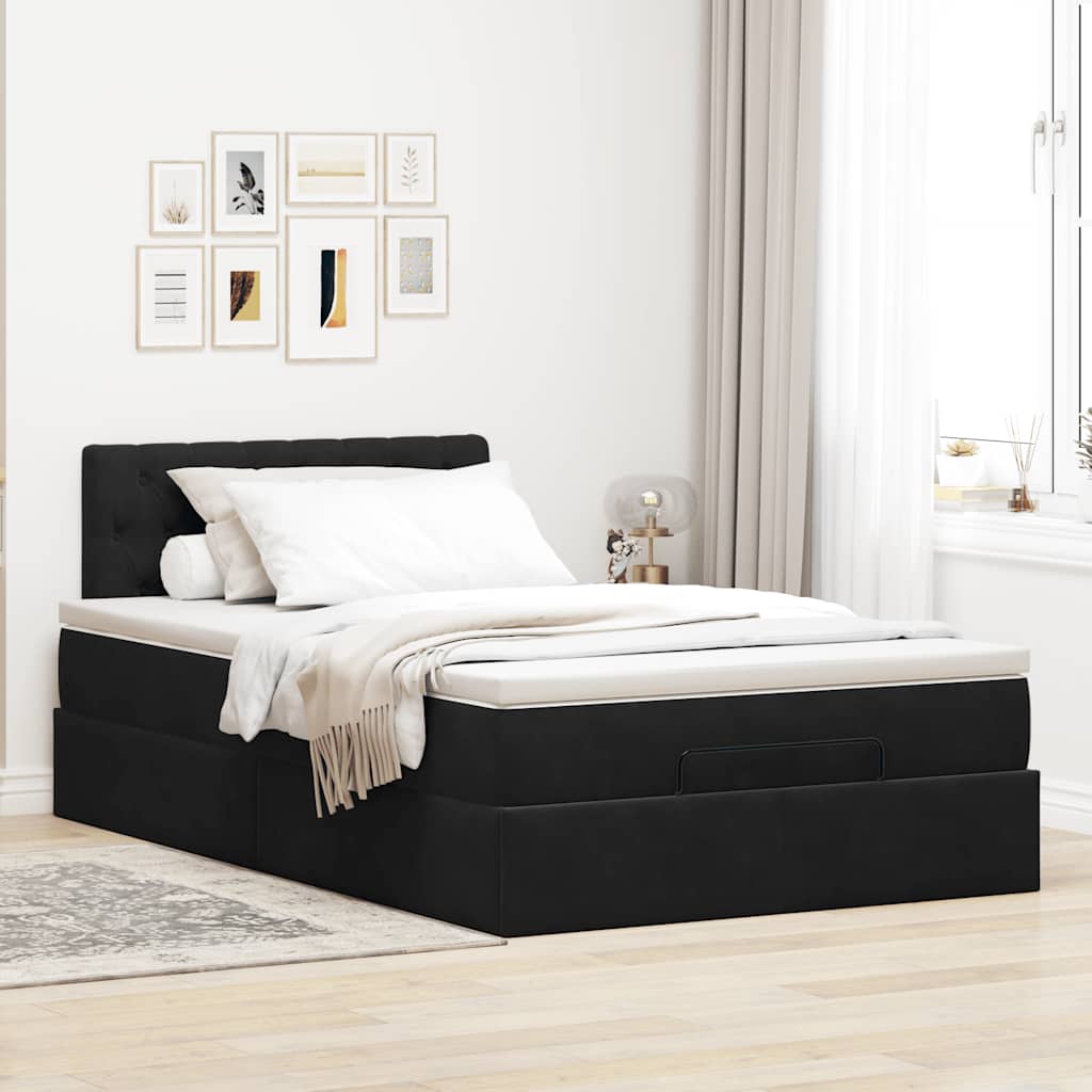 Ottoman Bed with Mattress Black 120 x 190 cm Velvet