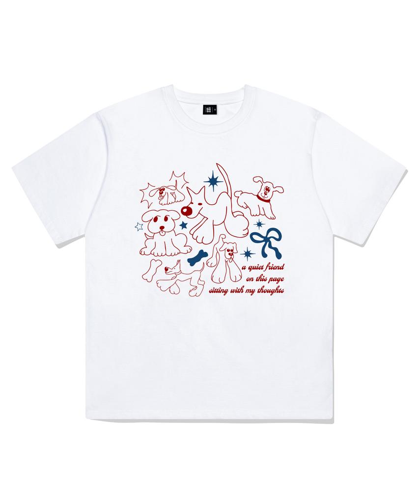 PAGESIISII Puppy Friends Print Oversized Short Sleeve T-Shirt [5 Colors]