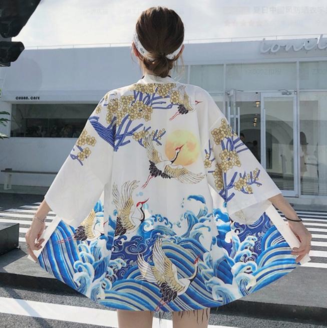 New Digital Printed Japanese Harajuku Kimono Robe Poncho Pajama Cardigan
