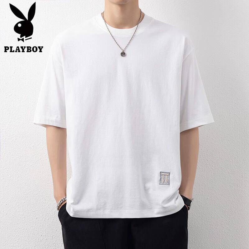 PLAYBOY Men s Heavy Cotton Loose Short Sleeve Crew Neck T-Shirt L