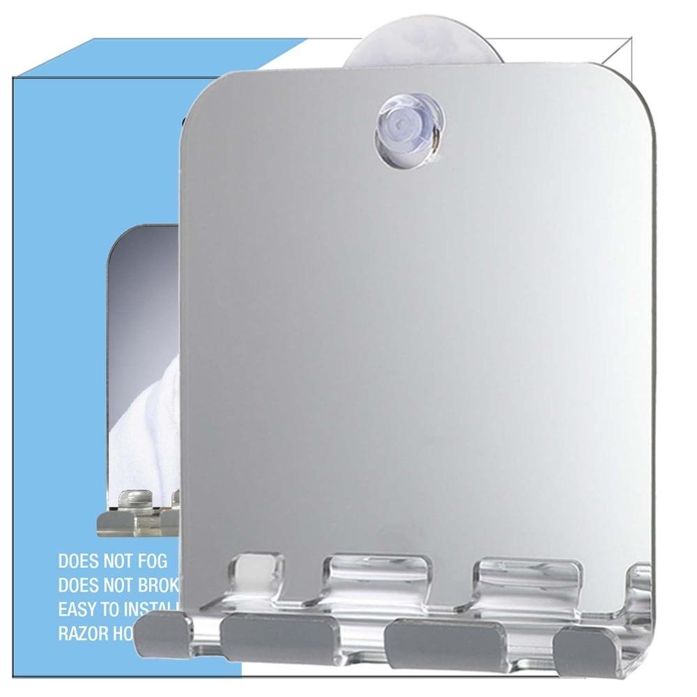 with Wall Suction Shower Mirror Shatterproof Fogless Makeup Mirror Bathroom Tools