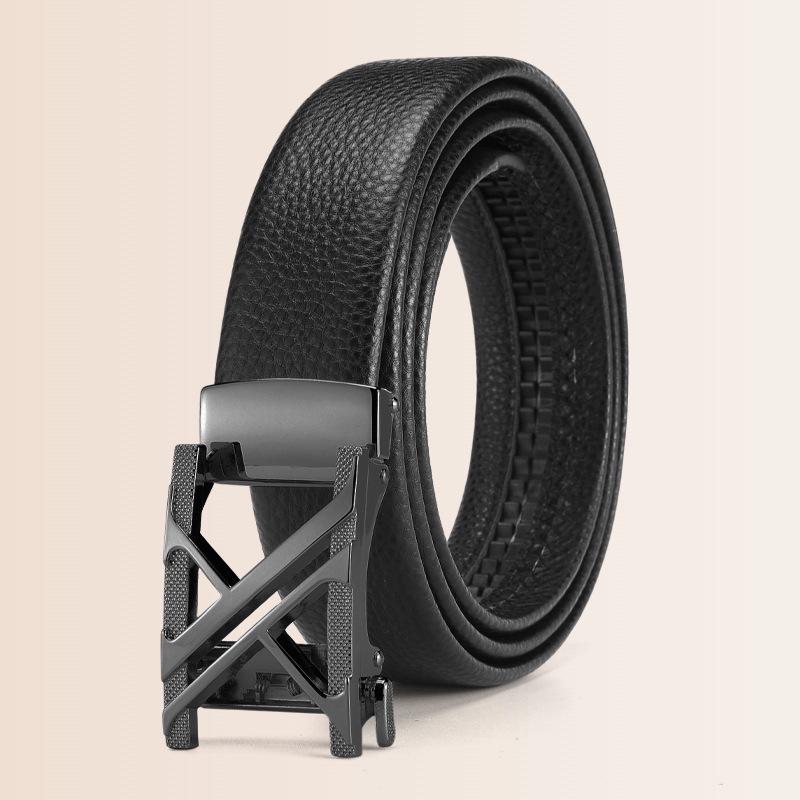 Versatile Lychee Pattern Automatic Buckle Genuine Leather Men s Belt - Fashionable Light Luxury. 120 cm
