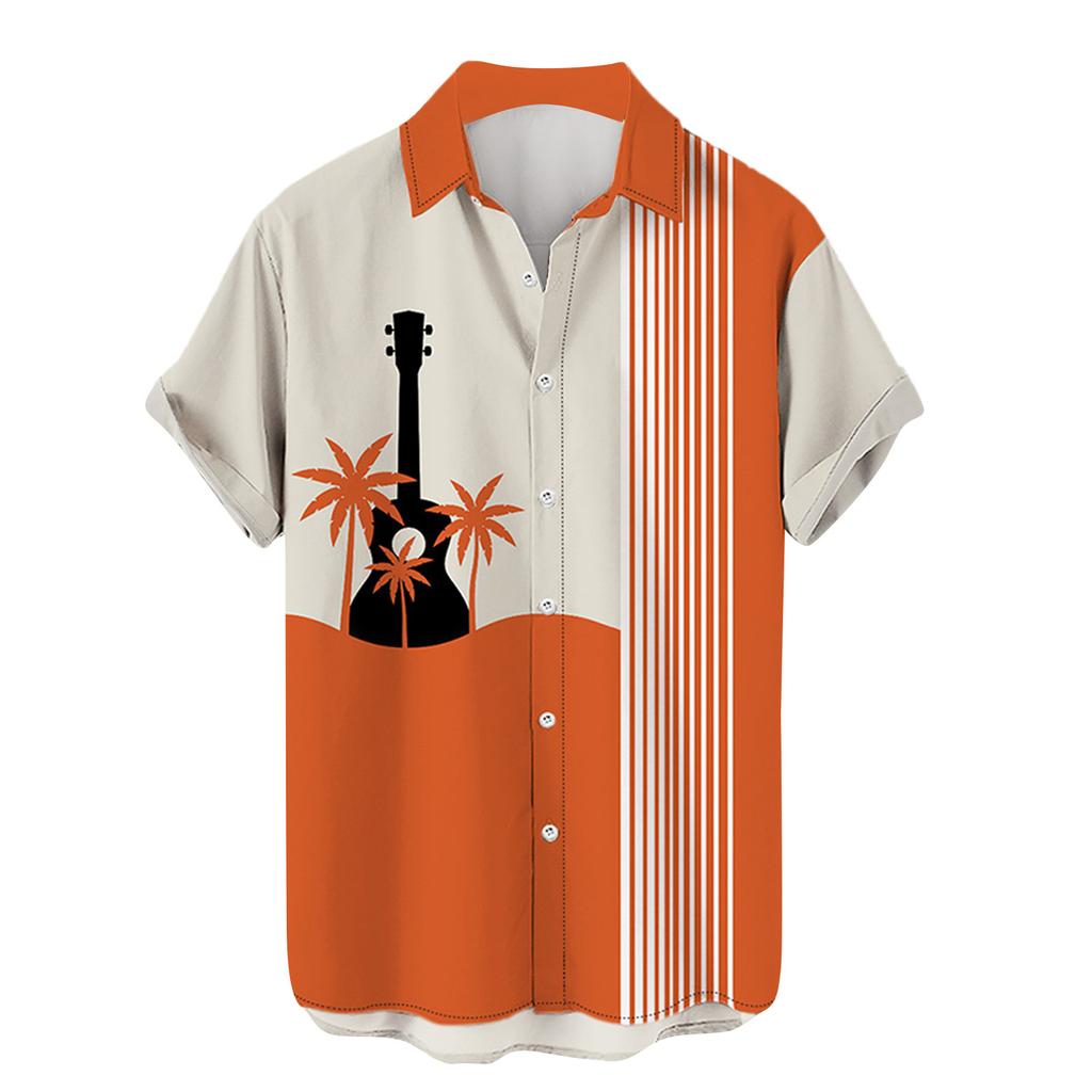 Summer New Plus Size Hong Kong Style Men's Shirt with Digital Printing Casual Short Sleeved Shirt for Men