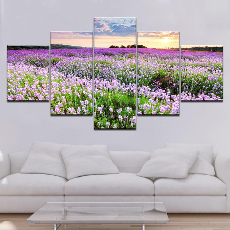 

Popular Provence Lavender Fields 5 Panels HD Print Wall Art modern Modular Poster art Canvas painting for Living Room Home Decor 20x35 20x45 20x55cm