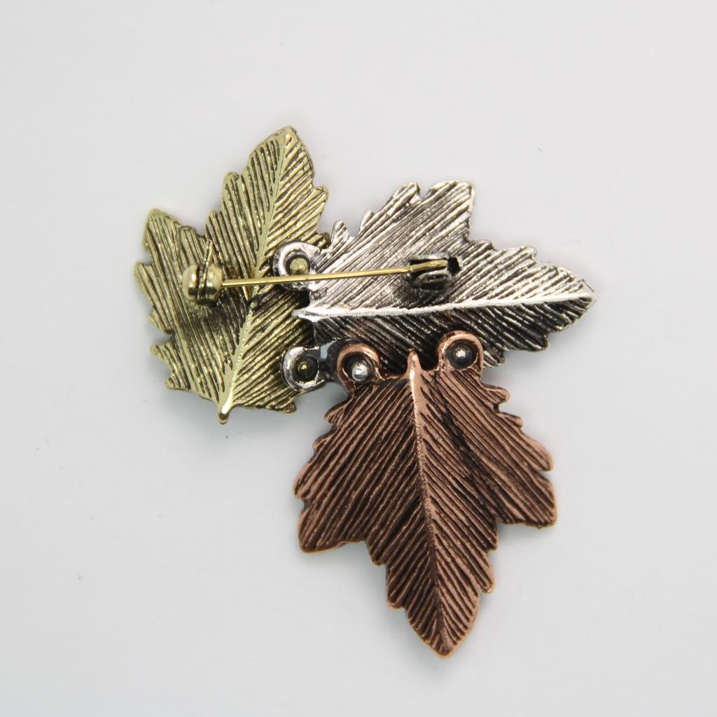 Z28 Retro Three-Color Texture Simple Leaf Brooch Collar, Leaf Brooch