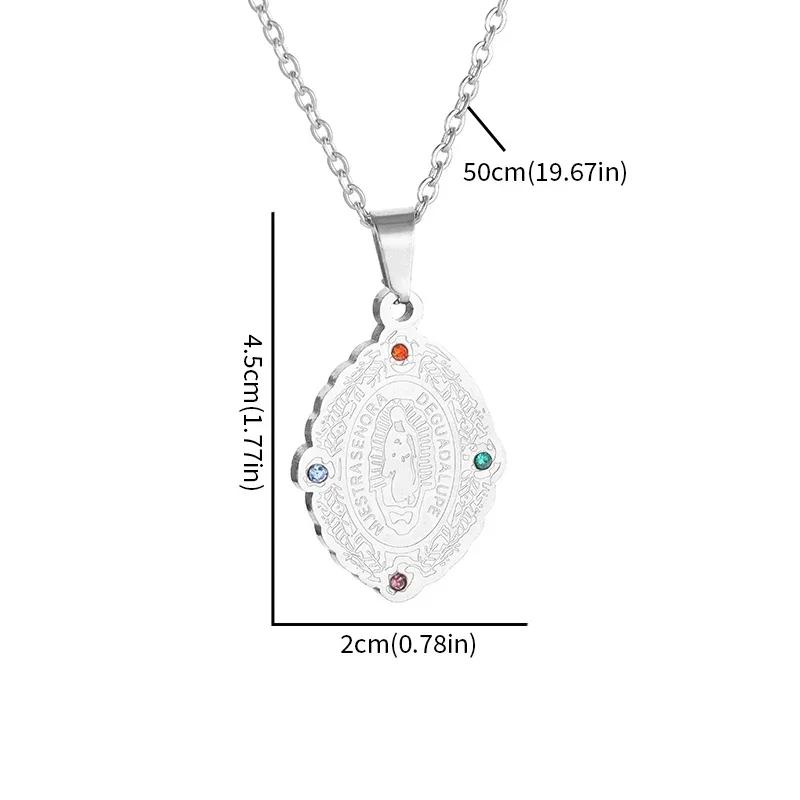 Stainless Steel Colored Zircon Catholic Virgin Mary Pendant Guadalupe Amulet Necklace Women Fashion Lucky Jewelry Gift