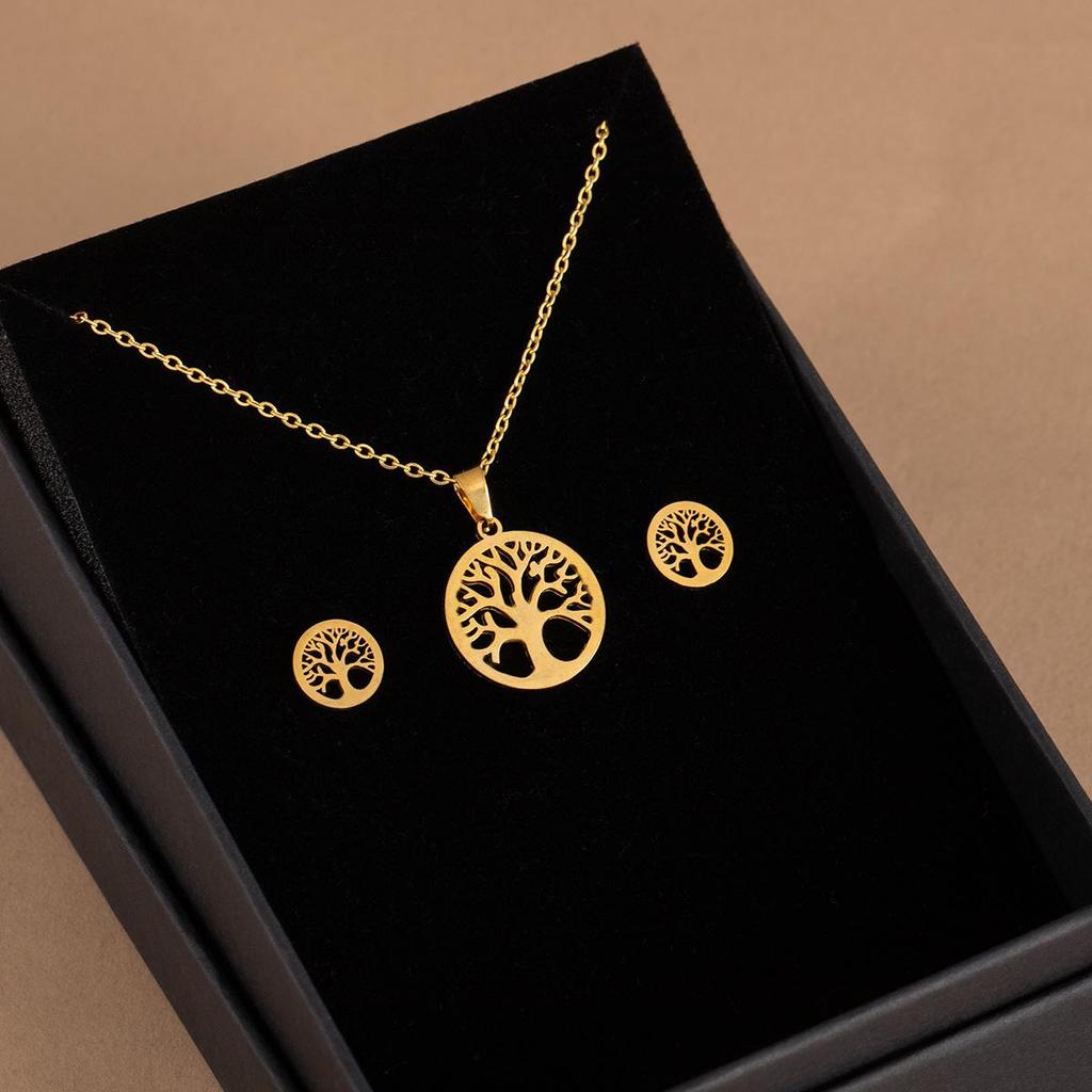 Stainless Steel Heart Necklace Set: Geometric Sunflower & Cross Clavicle Chains