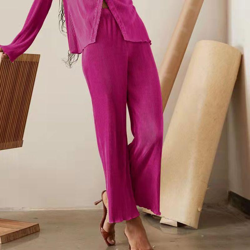 

European and American Sexy Flared Sleeve Shirt + Trousers Pink pants L