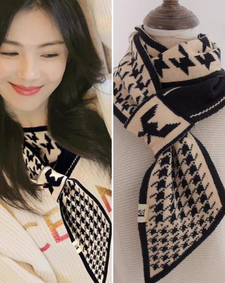 New 130x13cm Flower Korean Version Small Women Scarf Versatile For Autumn Winter, Warm Scarves Angled Party Gift