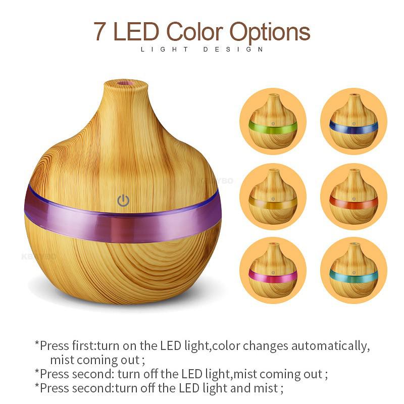 300ml USB Aroma Diffuser and Humidifier with Wood Grain Design and Silent Operation