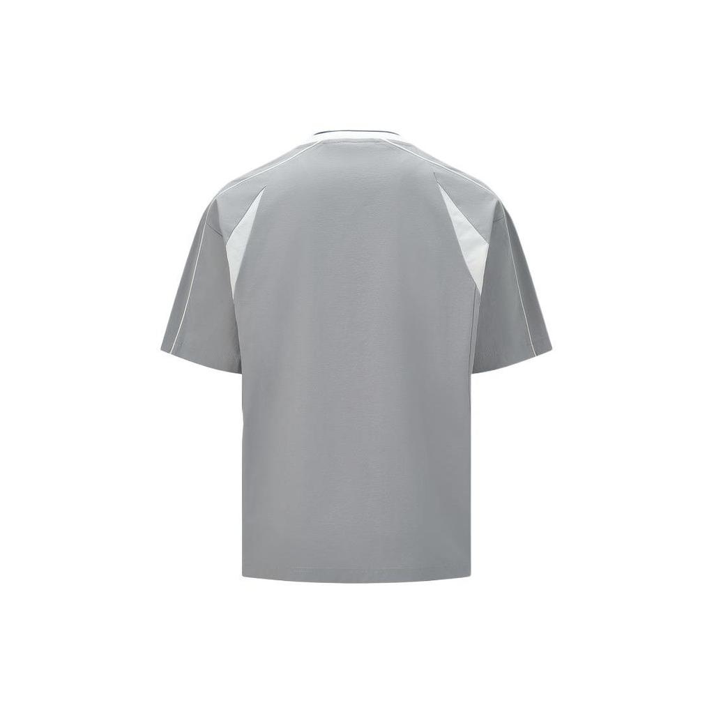 Reebok Color Block V-Neck Letter Print Short Sleeve T-Shirt Unisex Tops Light-Gray 24SRC413UGG5
