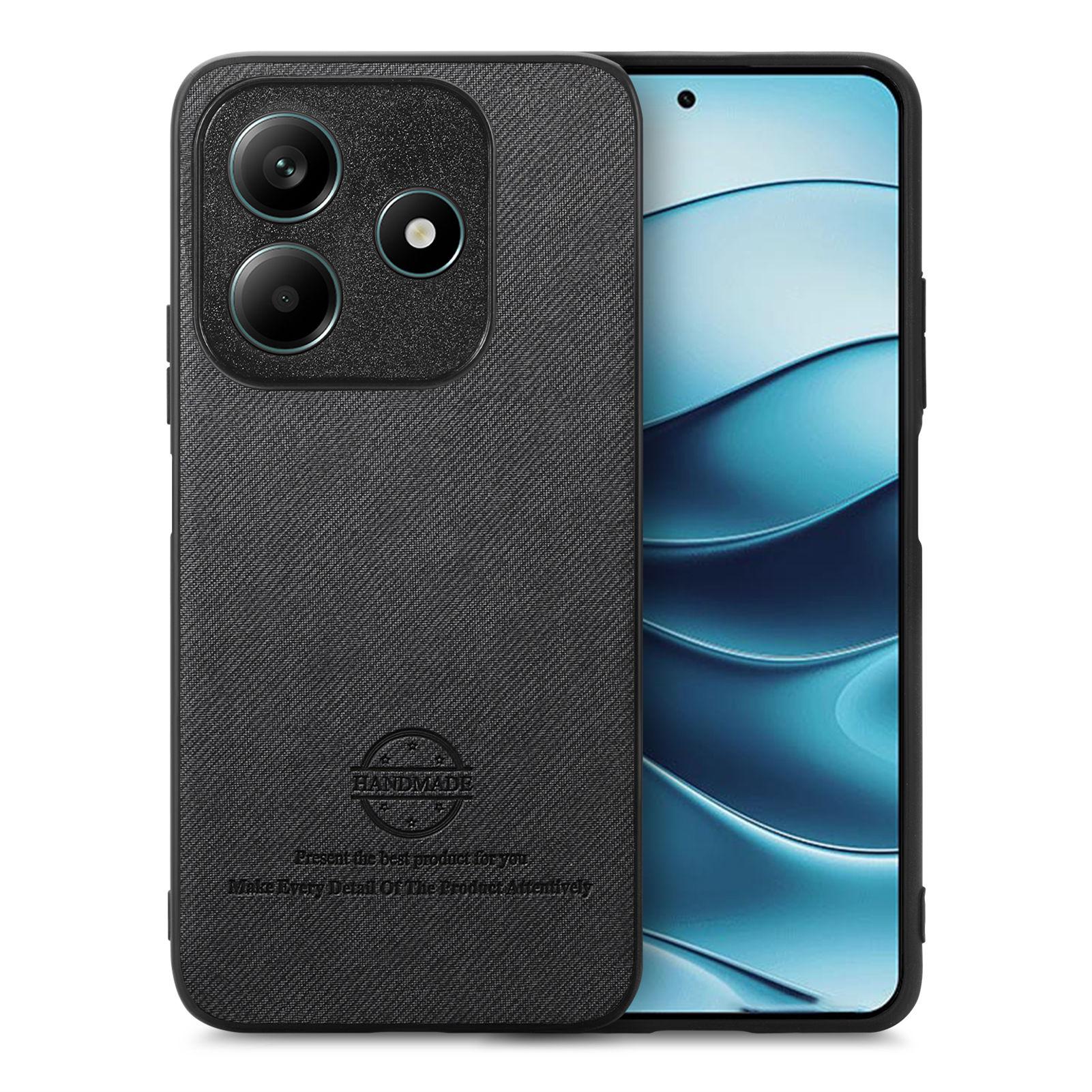 

Для Xiaomi Redmi Note 14 4G (163,25x76,55x8,16 мм) Шкіряна задня кришка для телефону з тканинною текстурою Black