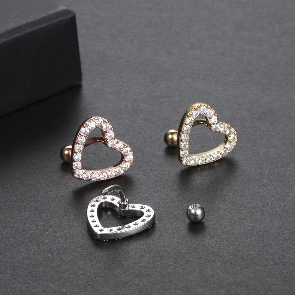 1PC Surgical Steel 14G CZ Reversed Bar Belly Button Ring Heart Navel Stud Piercing Ring Jewelry Sexy Umbilical Oreja Pircings