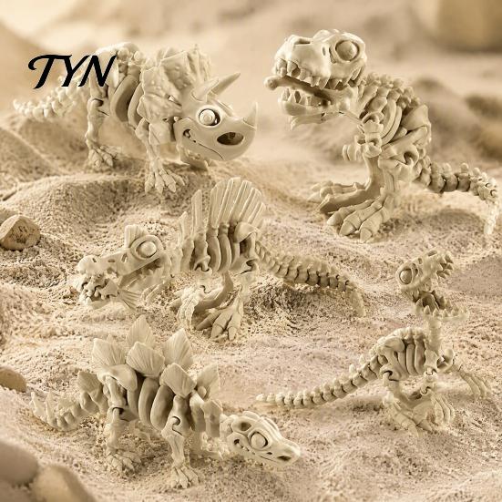 Unique Home Decor Gifts 5Pcs 3D Printed Dinosaur Skeleton Ornament,Movable Joints Prehistoric Figures,Articulated Bone Figures Realistic Tyrannosaurus