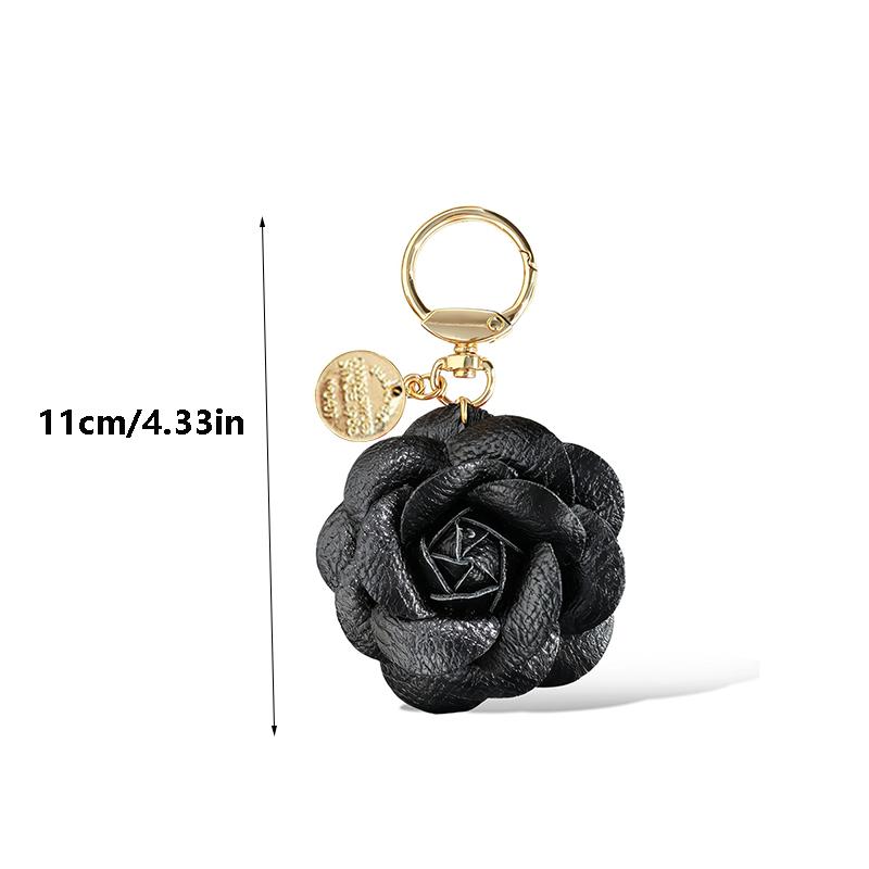 Yogodlns Cute Sweet Synthetic PU Leather Rose Camellia Flowers Bag Pendant For Women Trinket Key Chains Ring Car Bag Charm