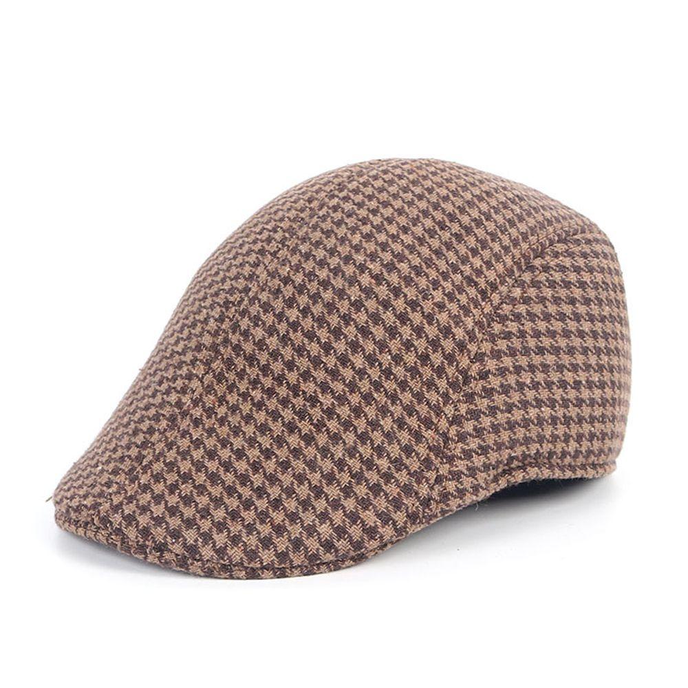 

Autumn Retro Vintage Unisex Cotton Artist Houndstooth Berets Painter Hat Men Peaked Cap Fashion Hat коричневий