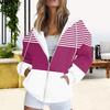 Yousheng Women Fall Winter Hoodie Jacket Zipper Closure Loose Casual Striped Coat with Pockets Drawstring Hooded Long Sleeves Top